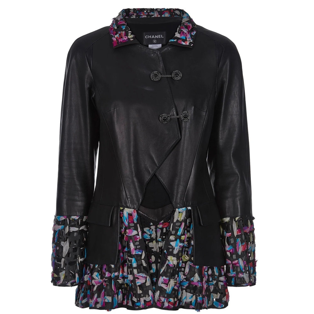 Chanel Sample Lambskin & Silk Runway Jacket – Multicolour Trim FR38